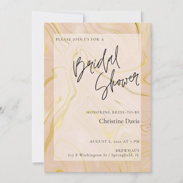 Elegante invitación a ducha de novias en mármol be (Anverso)