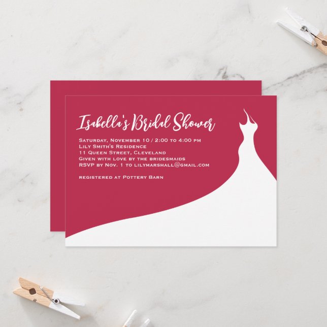 Elegante invitación a ducha nupcial viva magenta (Anverso/Reverso In Situ)