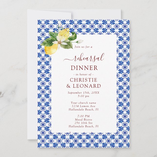 Elegante invitación a ensayo de lémulos mediterrán (Anverso)