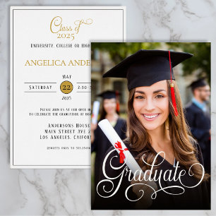 Elegante invitación a escritura blanca de graduaci