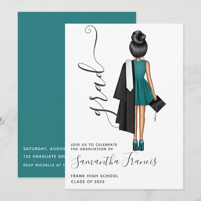 Elegante invitación a fiesta de graduación de Chic (Anverso / Reverso)