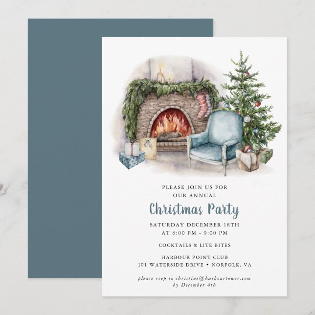 Elegante invitación a fiesta de Navidades de acuar (Anverso / Reverso)