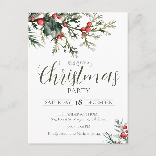 Elegante invitación a fiesta de Navidades de acuar (Anverso)
