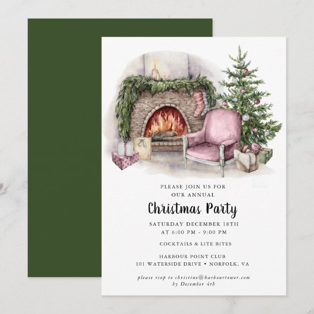 Elegante invitación a fiesta de Navidades de acuar (Anverso / Reverso)