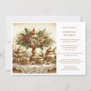 Elegante invitación a fiesta de té de Navidad vint
