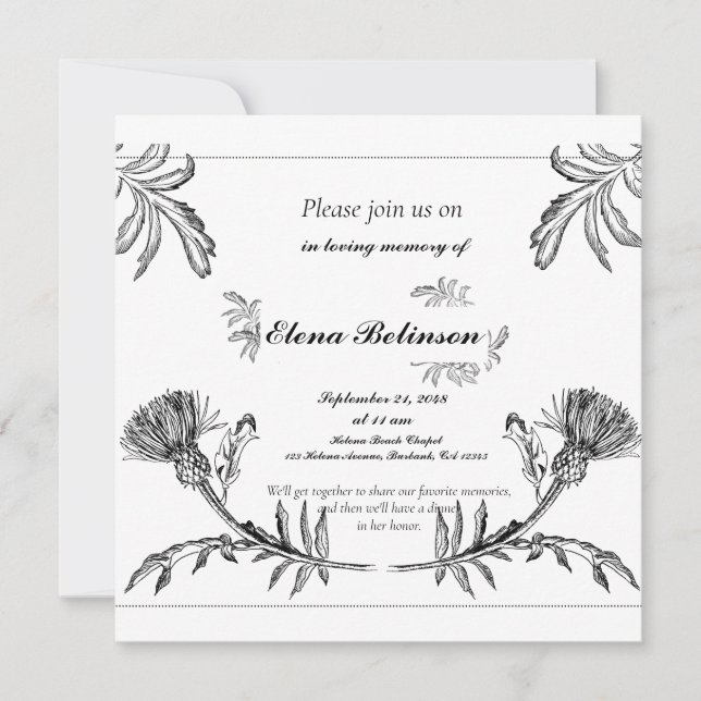 Elegante invitación a funerales conmemorativos de  (Anverso)