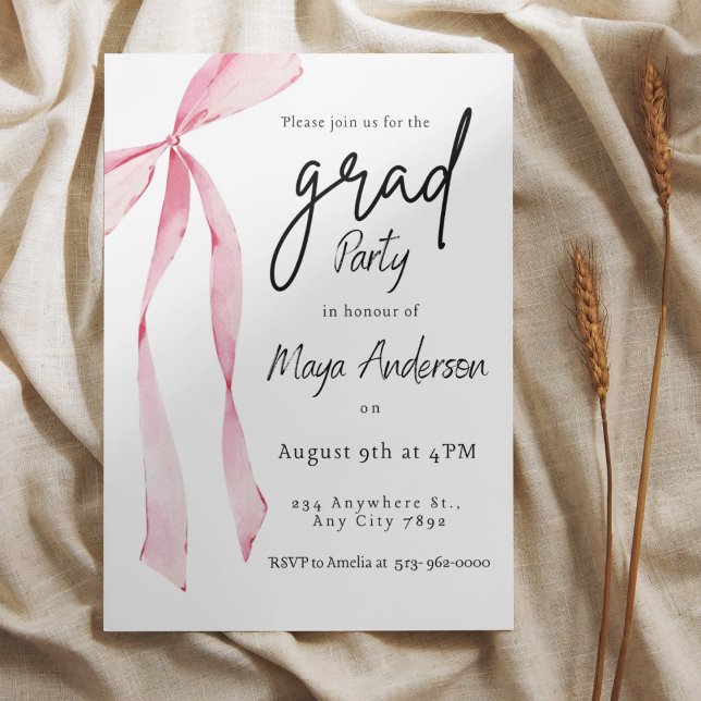 Elegante invitación a graduación con arco rosado (Subido por el creador)
