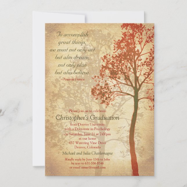 Elegante invitación a graduación de árbol (Anverso)