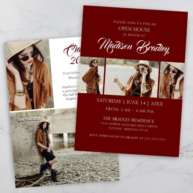 Elegante invitación a graduación de Borgoña y Oro (Modern Burgundy Graduation Invitation Grad Party Announcement)