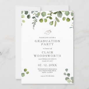 Elegante invitación a graduación de eucalipto verd