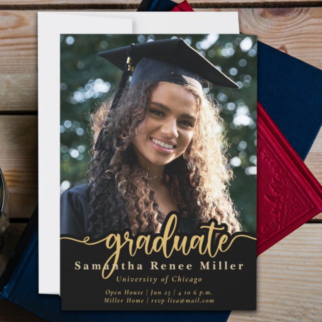 Elegante Invitación a graduación de foto con guión (Subido por el creador)