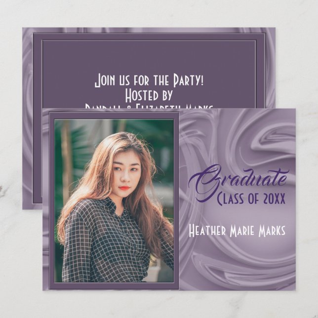 Elegante invitación a graduación de fotos de lavan (Anverso / Reverso)