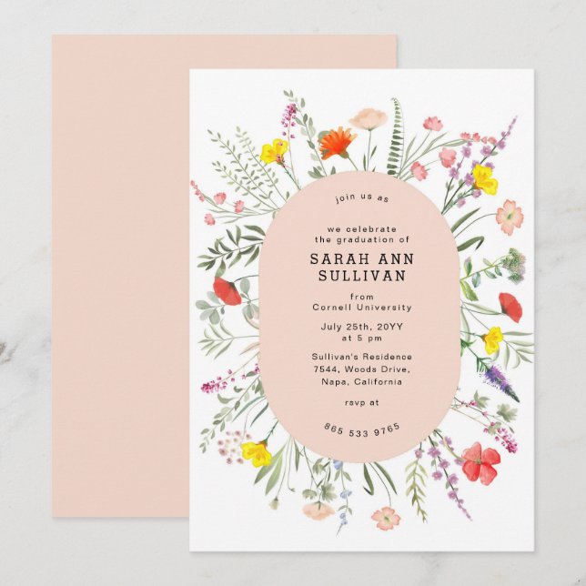 Elegante Invitación a graduación de marco Rubor de (Anverso / Reverso)