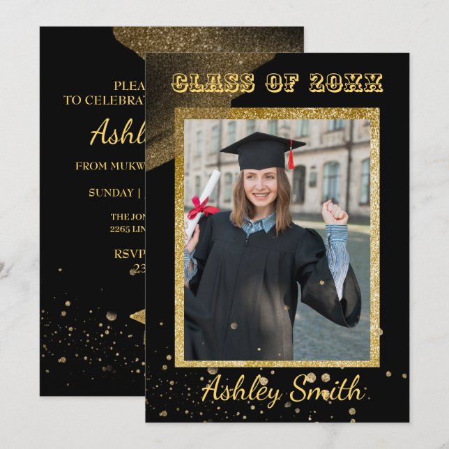 Elegante invitación a graduación de Moda (Anverso / Reverso)