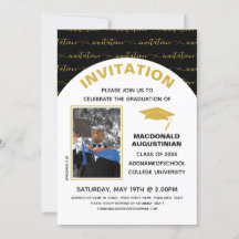 Elegante invitación a graduación de oro negro