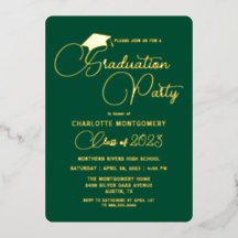Elegante invitación a graduación de oro verde esme