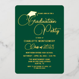 Elegante invitación a graduación de oro verde esme