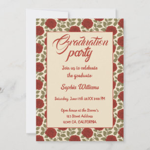 Elegante invitación a graduación de rosa rojo con 