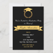 Elegante invitación a graduación en negro y oro 20