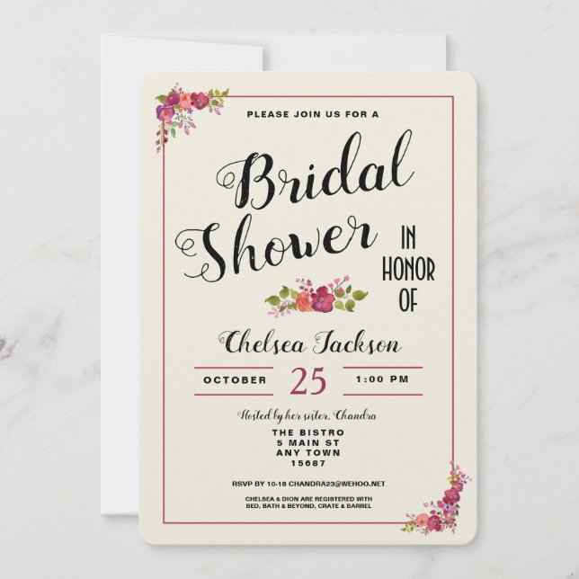 Elegante Invitación a Kraft para la ducha de novia (Anverso)
