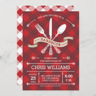 Elegante invitación a la barbacoa en Gingham