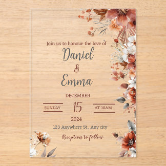 Elegante invitación a la boda acrílica
