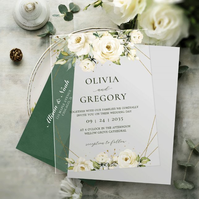 Elegante invitación a la boda acrílica de la rosa  (Subido por el creador)
