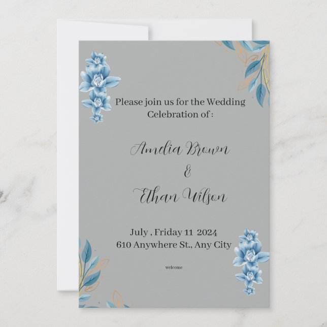 Elegante Invitación a la boda acuarela (Anverso)