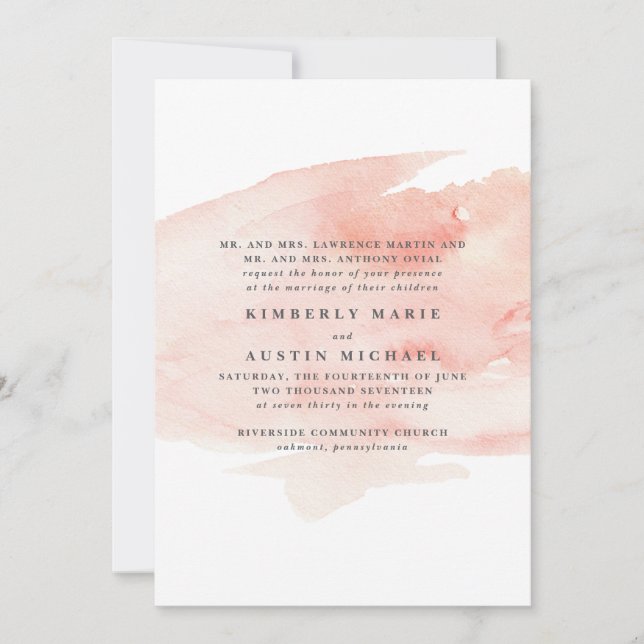 Elegante Invitación a la boda acuarela (Anverso)