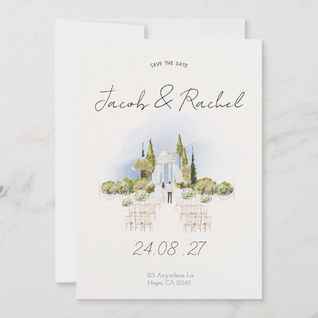Elegante Invitación a la boda acuarela (Anverso)