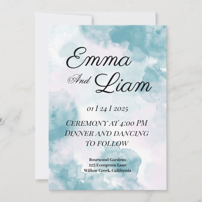 Elegante Invitación a la boda acuarela (Anverso)