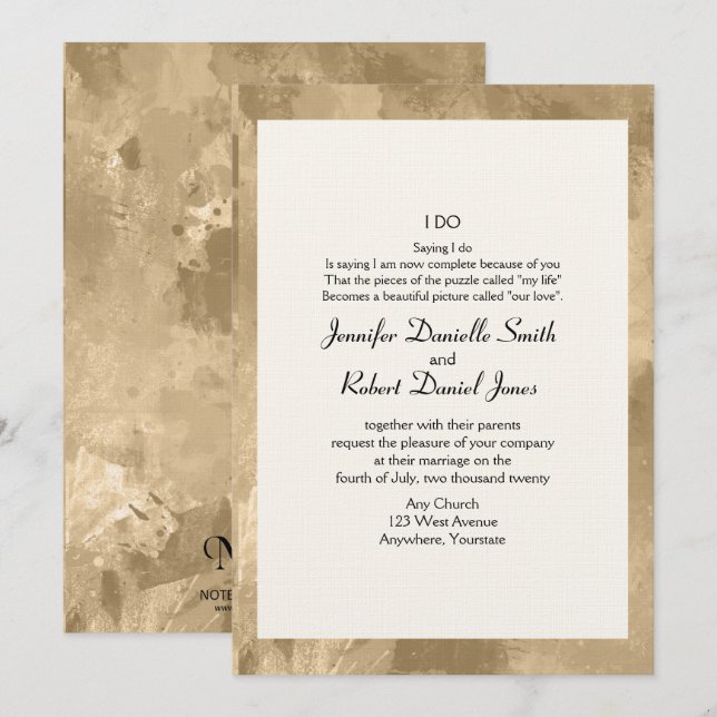 Elegante Invitación a la boda acuarela de oro (Anverso / Reverso)