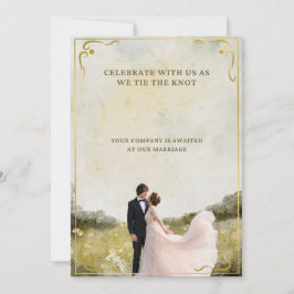 Elegante Invitación a la boda acuarela de oro | Ro