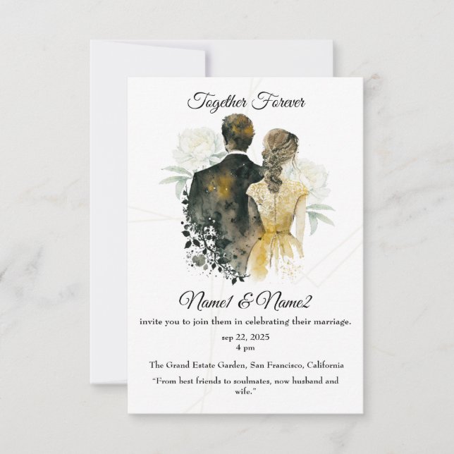 "Elegante Invitación a la boda acuarela | Editable (Anverso)