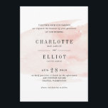Elegante Invitación a la boda acuarela | Rosa<br><div class="desc">Románticas invitaciones a bodas acuáticas de moda con salpicaduras de color melocotón. La tipografía encantadora y todo el texto gris hacen que este diseño se destaque verdaderamente. Inspiradas por la puesta de sol,  estas invitaciones son modernas y elegantes,  con un toque de moda,  aunque tradicional.</div>