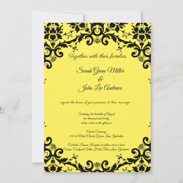 Elegante Invitación a la Boda Amarilla de la Flora (Anverso)