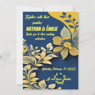 Elegante invitación a la boda amarilla y azul