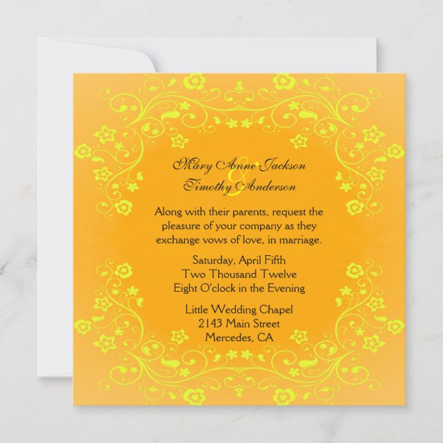 Elegante invitación a la boda amarilla y Naranja (Anverso)