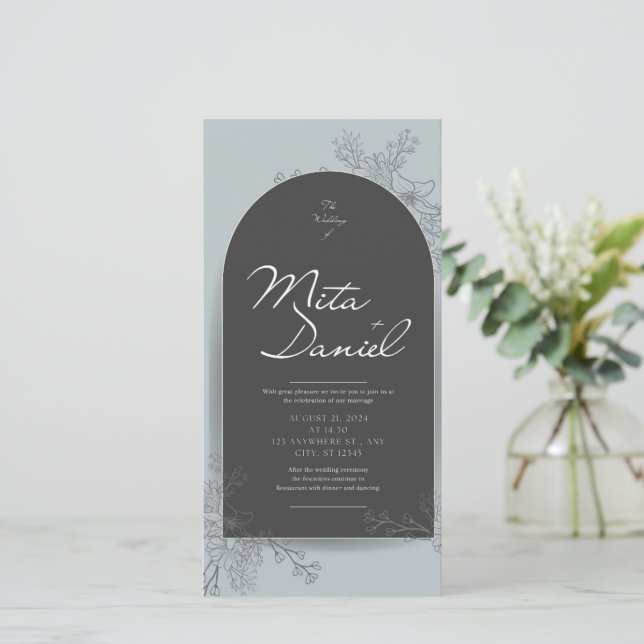 Elegante invitación a la boda arca (Anverso de pie)