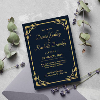 Elegante invitación a la boda Art Déco
