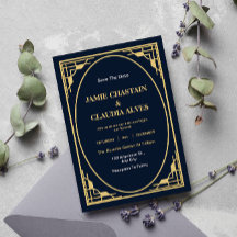 Elegante invitación a la boda Art Déco