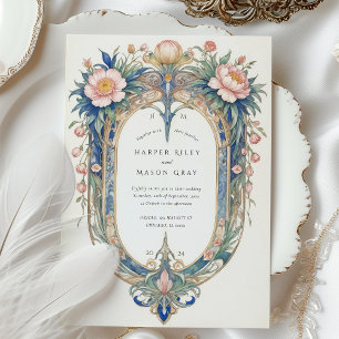 Elegante invitación a la boda Art Nouveau Peonies