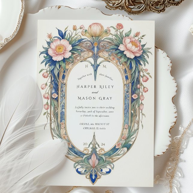 Elegante invitación a la boda Art Nouveau Peonies (Subido por el creador)