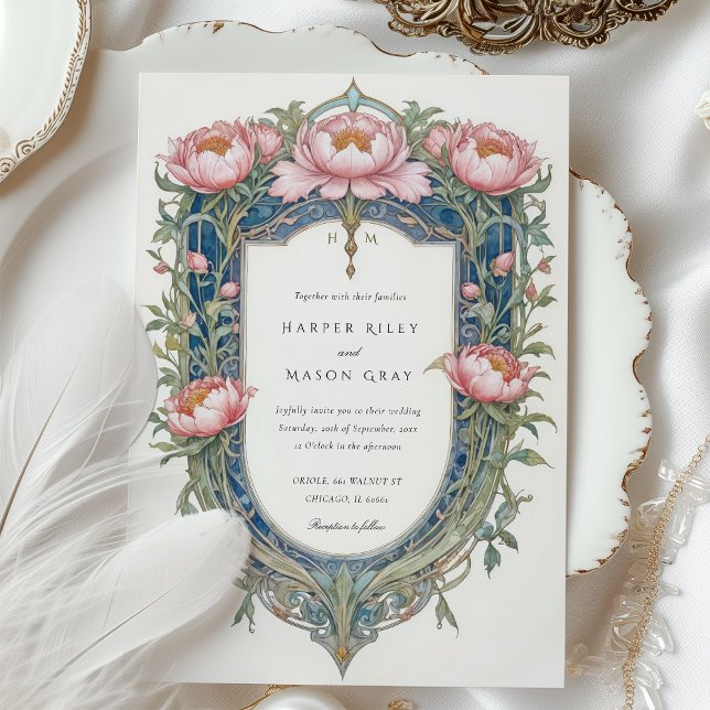 Elegante invitación a la boda Art Nouveau Peonies (Subido por el creador)