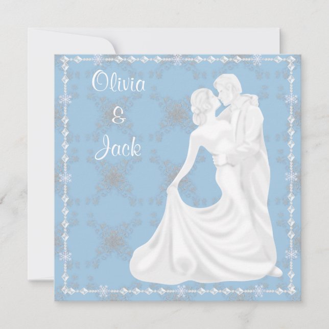 Elegante invitación a la boda azul (Anverso)