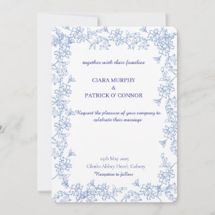 Elegante invitación a la boda azul