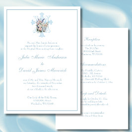 Elegante invitación a la boda azul católica
