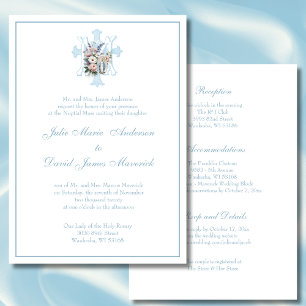 Elegante invitación a la boda azul católica