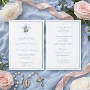 Elegante invitación a la boda azul católica