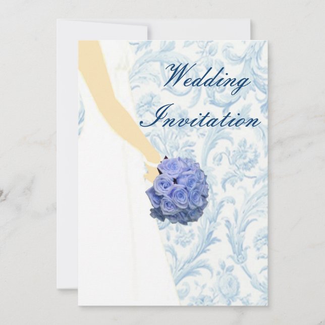Elegante Invitación a la Boda Azul con traje de no (Anverso)